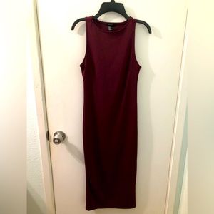 EUC, Forever 21, Women’s Burgundy Ribbed Tank Bodycon Midi Dress, Size XS